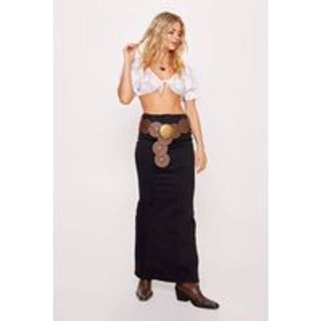 Womens Denim Seam Detail Maxi Skirt - Black - 6
