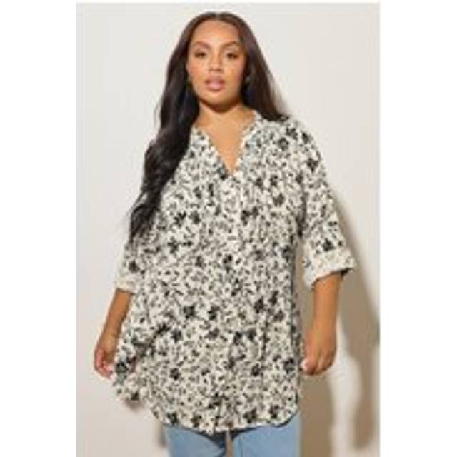 Yours Curve White Floral Print Pintuck Blouse, Women's Curve & Plus Size, Yours - 16
