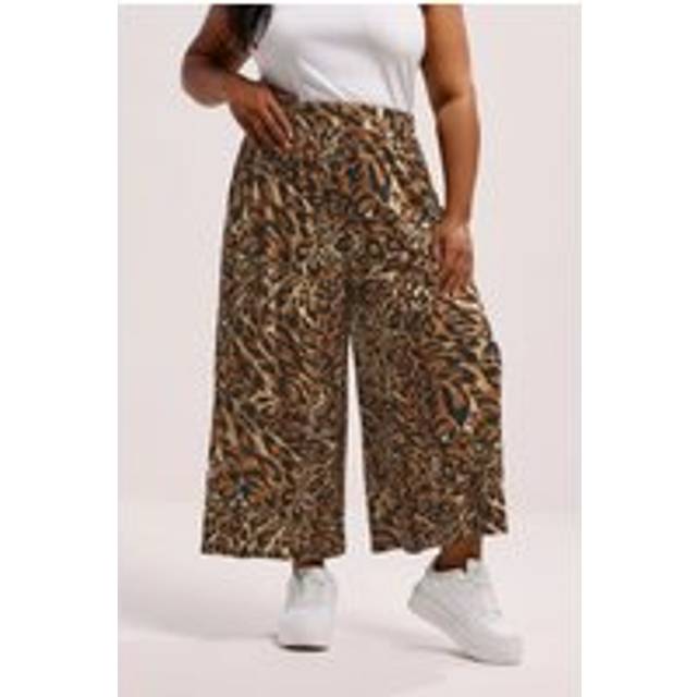 Yours Curve Brown Animal Print Wide Leg Cropped Trousers, Women's Curve & Plus Size, Yours - 18