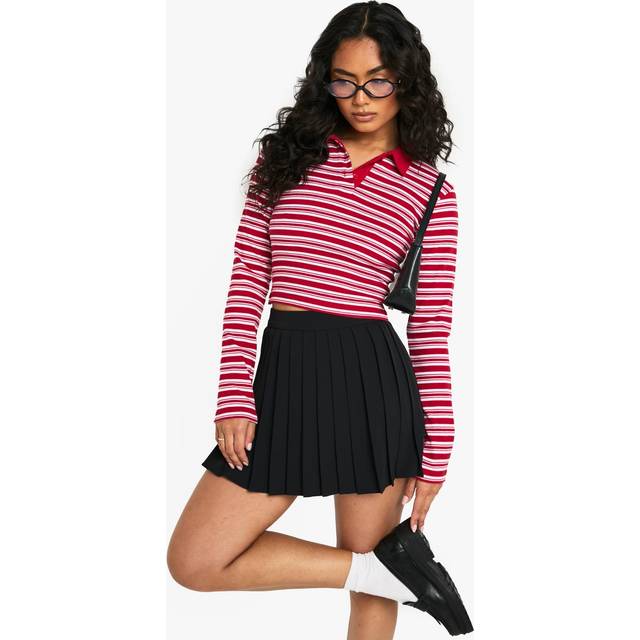 Womens Pleated Micro Mini Skirt - Black - 8