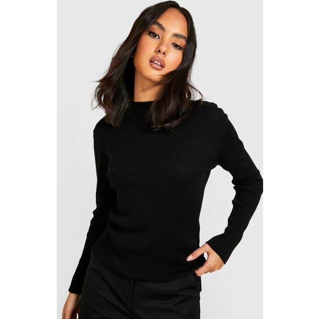 Womens Fine Knit Crew Neck Jumper - Black - S, Black