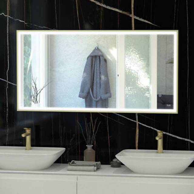 Rak art square led bathroom mirror with demister pad 600mm h x 1000mm w - brushe