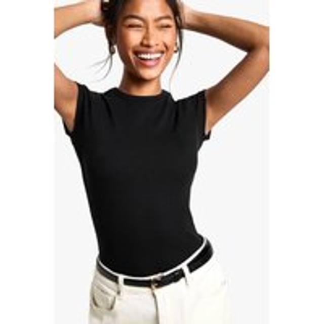 Womens Boohoo Basics Rib Cap Sleeve Fitted Top - Black - 6