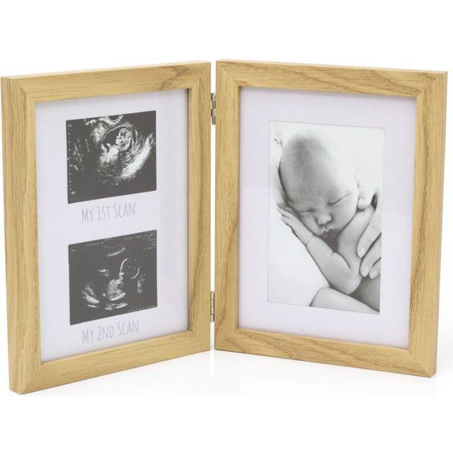 Double wooden baby ultrasound scan and newborn photo picture frames with mount