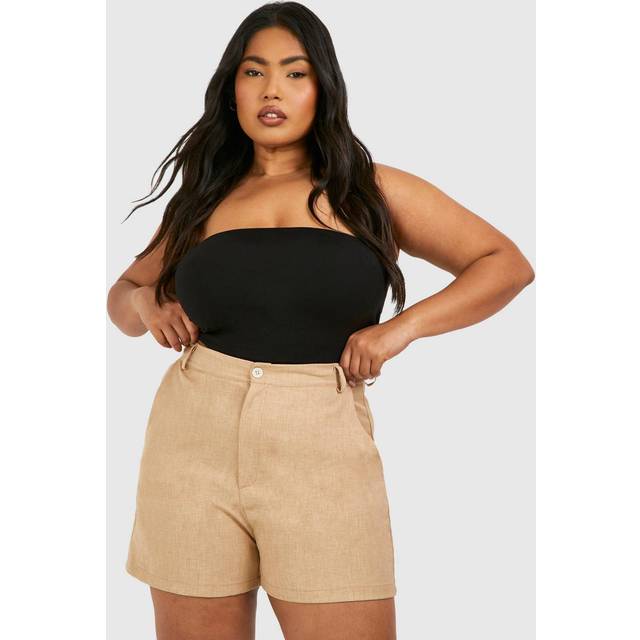 Womens Plus Linen Look Tailored Short - Beige - 16, Beige