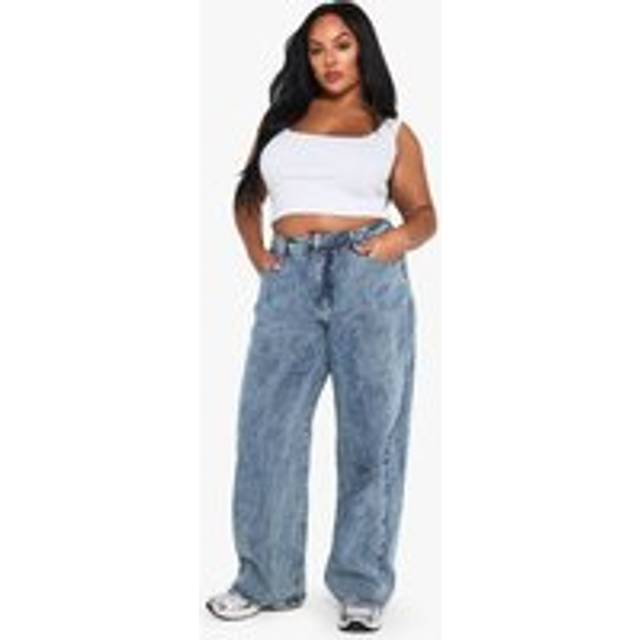 Womens Boohoo Basics Plus Denim Wide Leg Jean - Grey - 26