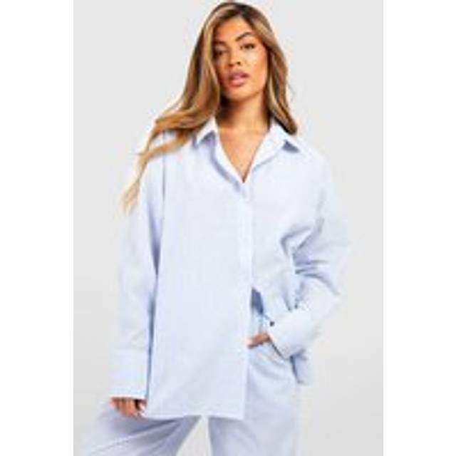 Womens Cotton Pinstripe Oversized Pyjama Shirt - Blue - 10