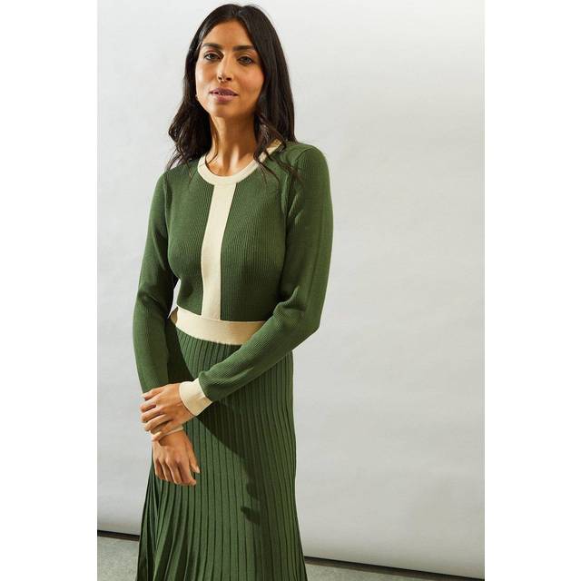 Wallis womens midi dress forest long sleeve knitted tipped pleated hem