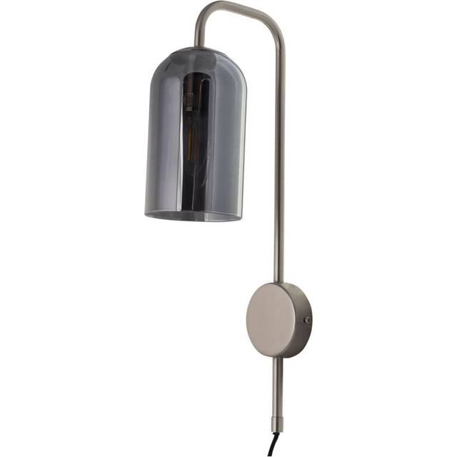 Modern satin nickel plug in wall light reading bedside lamp with glass shade