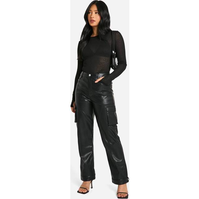 Womens Petite Faux Leather Utility Trouser - Black - 8, Black
