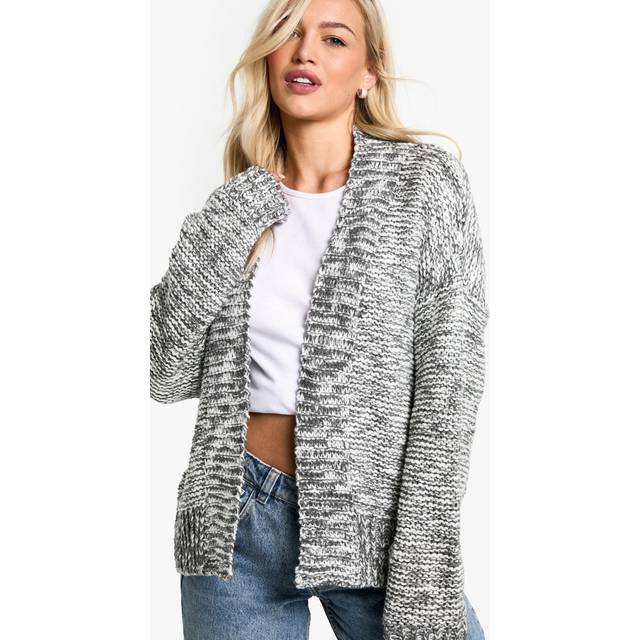 Womens Chunky Knit Slouchy Cardigan - Grey - S, Grey