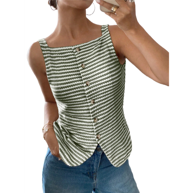 Womens Button Down Tank Top Summer Sleeveless Square Neck Going Out Tops Casual Cropped Vest Green XL