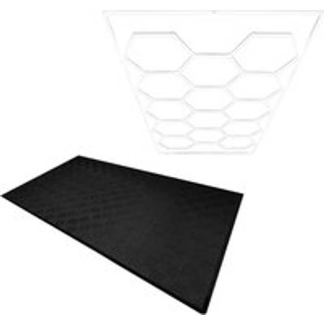 (Hexagon LED Light & Vented Garage Floor Tiles x 120 With Edges - Black) Vented Garage Floor Tiles & Hexagon LED Lights & Border