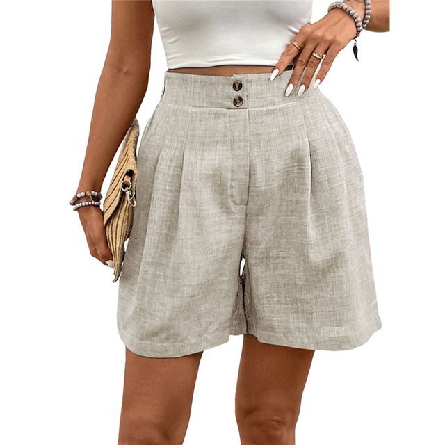 Womens Summer High Waist Linen Shorts Wide Leg with Pockets XL