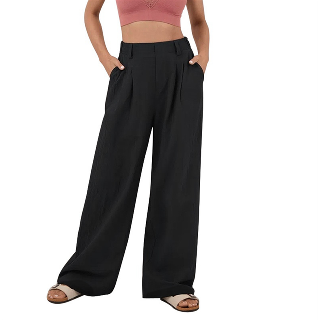 Women'S Wide Leg Suit Pants Loose Fit High Elastic Waisted Business Casual Long Trousers Black XS