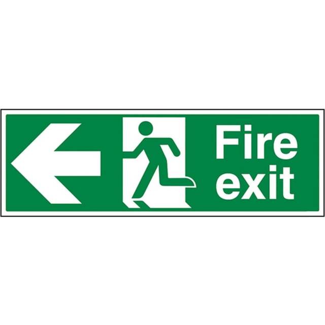 VSafety Fire Exit Arrow Left Sign - Landscape - 300mm x 100mm - 1mm Rigid Plastic