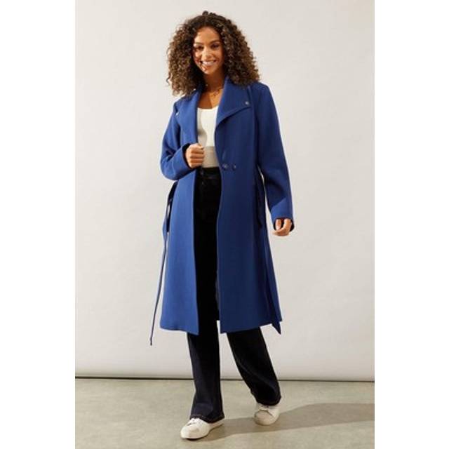 Wallis womens coat smart longline belted navy woven business jacket