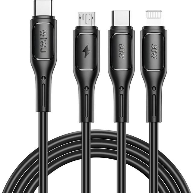 WIWU 3in1 USB-C Till USB-C Lightning Micro-USB Kabel 60W 1m Starlink - Svart