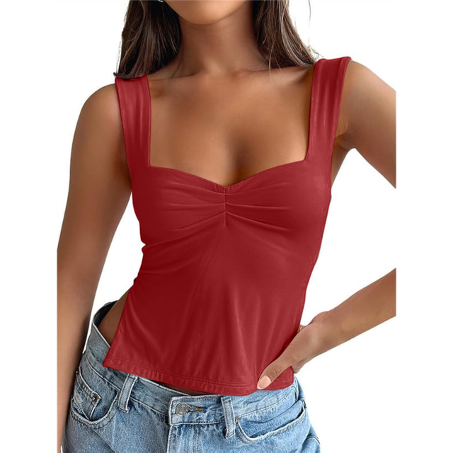 Womens Going Out Crop Tops Backless Tank Summer Y2k Teen Basics Cute Clothes Red XS