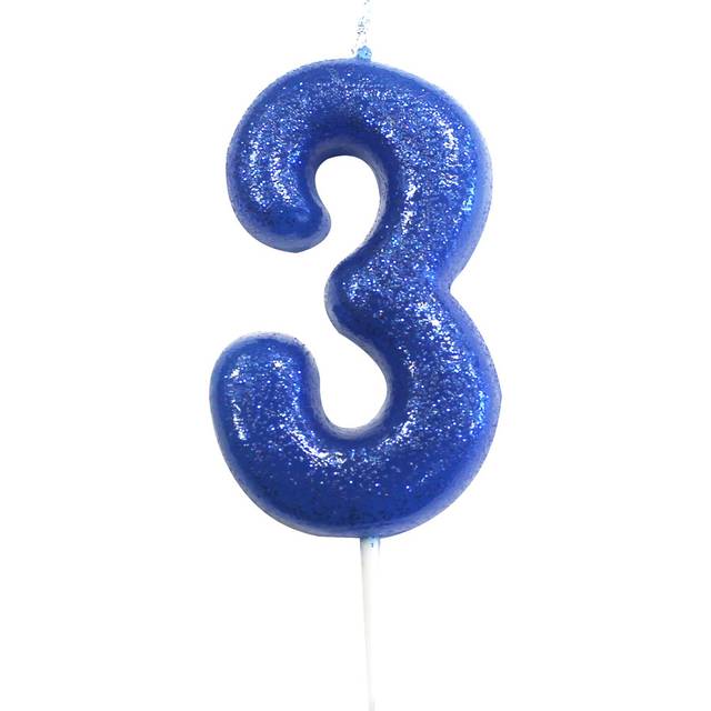 Blue glitter number 3 birthday cake candle