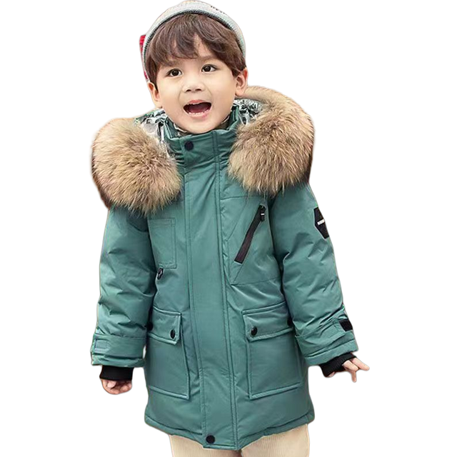 (Green, 5-6Years) Kids Boys' Fur Coat Hooded Parka Jacket Outwear UK