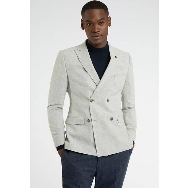 Farah Slim Fit Cool Grey Double Breasted Flannel Men's Suit Jacket - 40R