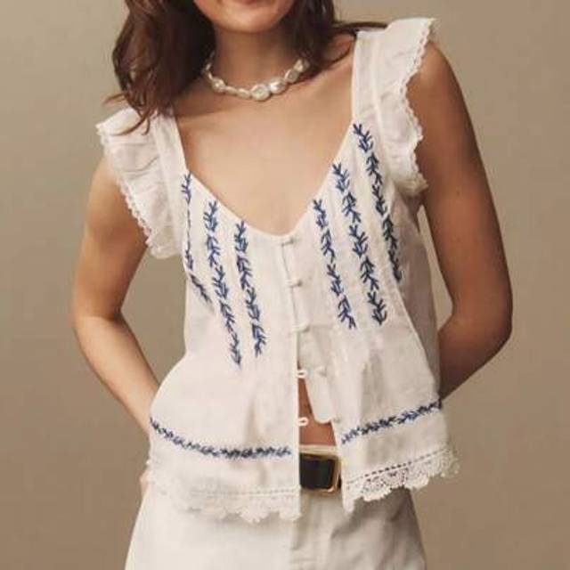 SHEIN Y2k Tie Front Tops Women Sleeveless FP  Going Out Free Crop Vest Cami Embroidery Slim Fit Embroidered People Cropped Tank Lace Backless