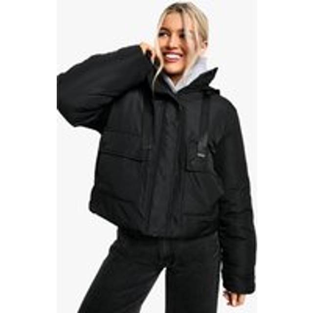 Womens Hooded Short Puffer Jacket - Black - 14, Black