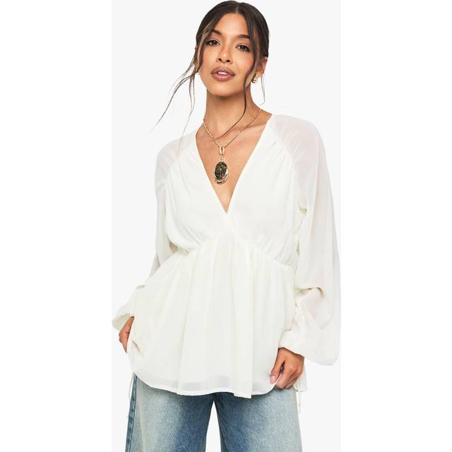 Womens Chiffon Puff Sleeve Blouse - White - 10, White