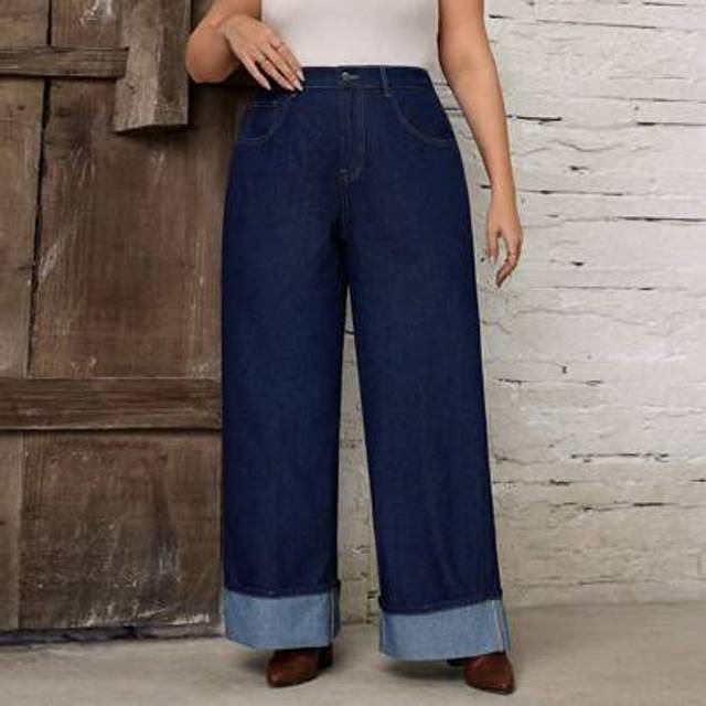 SHEIN Plus Size Women Old Money Design Loose Fit Straight Leg Non-Stretch Denim Jeans, Casual Vacation For Business Casual Wear Autumn For Women Festival Bo