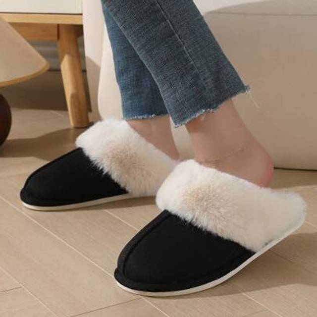 SHEIN New Thick Fleece Slippers For Men And Women, Warm Anti-Slip Indoor Slip-On House Slippers