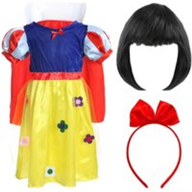 Snow White Costume with Black Wig - Yellow - XL