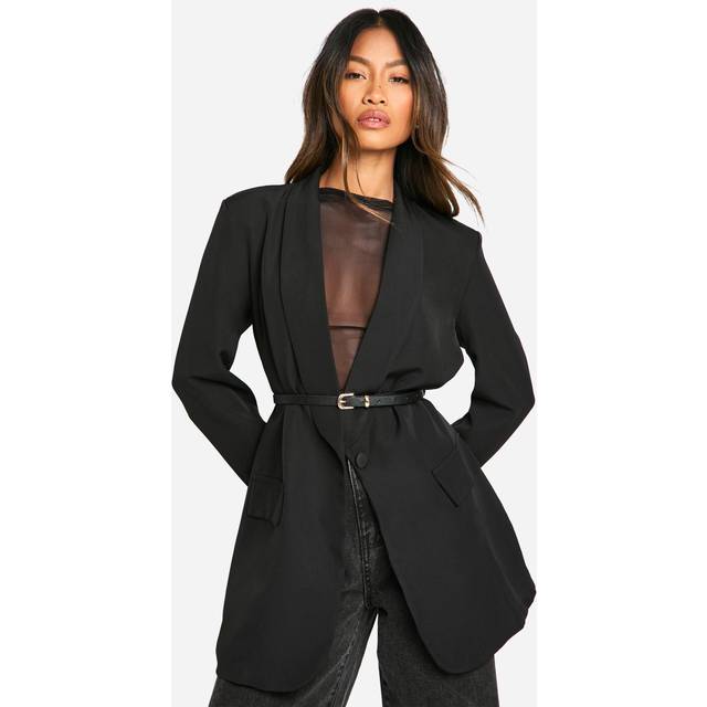 Womens Shoulder Pad Plunge Oversized Blazer - Black - 10, Black