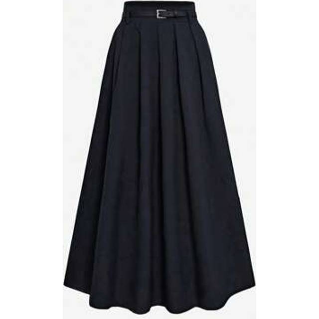 SHEIN Women&#39;s Casual Versatile Solid Color High-Waisted Pleated A-Line Skirt