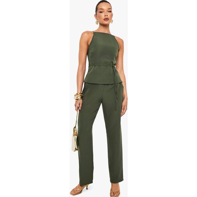 Womens Elasticated Waist Band Woven Trousers - Green - 6, Green
