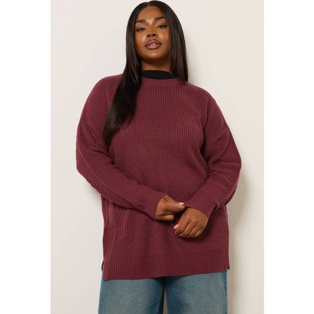 Yours Curve Burgundy Red Drop Shoulder Jumper, Women's Curve & Plus Size, Yours - 26-28