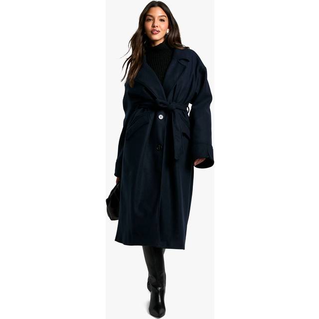 Womens Marl Wool Look Coat - Navy - 14, Navy