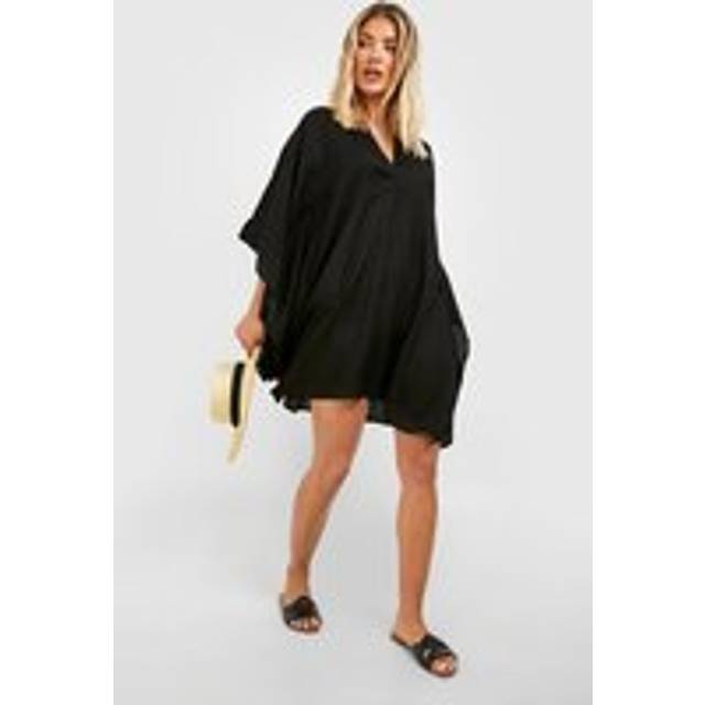 Womens Linen Look Beach Kaftan - Black - S