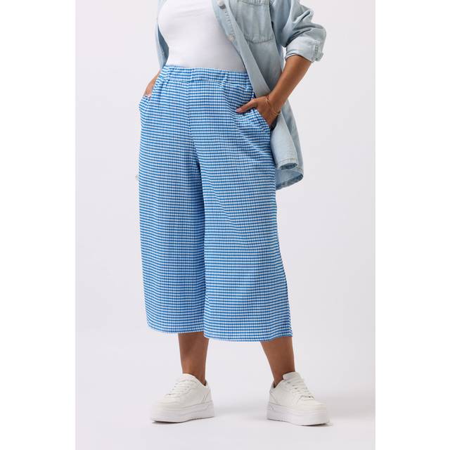 Yours Curve Blue Gingham Textured Midaxi Culottes, Women's Curve & Plus Size, Yours - 18