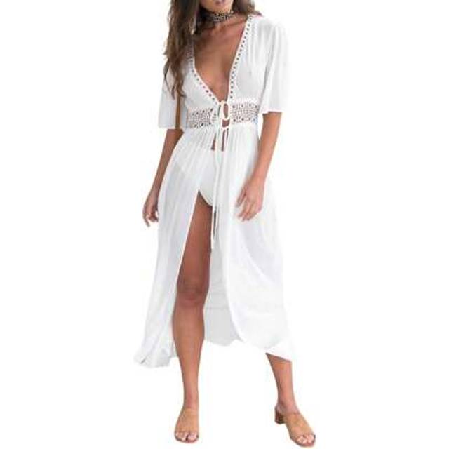 SHEIN Women Chiffon Kimono Cardigan Lace Long Maxi Dress Beach Dress Swimsuit Beach Poncho Bikini Cover Up
