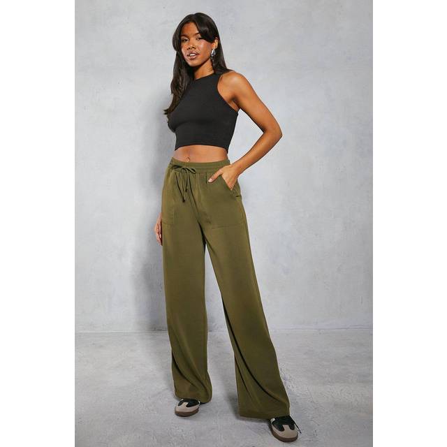 Misspap womens trousers khaki wide leg high rise comfortable button closure