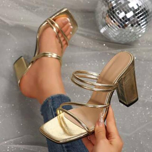 SHEIN New Versatile Luxury Women High Heel Sandals, Chunky Heel Criss-Cross Strappy Dress Sandals For Party, Wedding, Holiday, Spring/Summer/Autumn