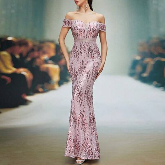 SHEIN A High-End Graduation Dress With Off-The-Shoulder Embroidery Sequins And A Split Front ,Party Dress,Gown,Formal,Evening,Wedding Guest