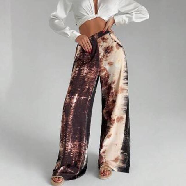 SHEIN Boho-Chic Tie-Dye Wide-Leg Pants - Lightweight And Flowing Design Featuring An Elasticized Waistband For Comfort, Perfect For Festivals, Beach Days, O