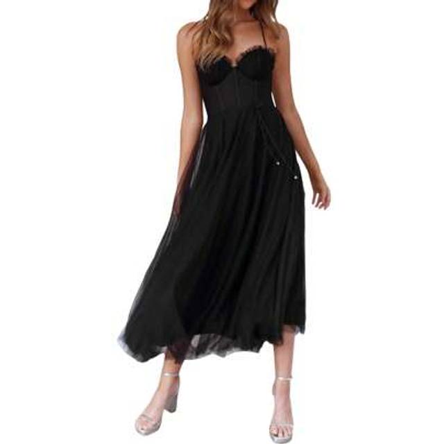SHEIN Women Formal Tulle Corset Evening Dress Solid Color Backless Gown For Cocktail Wedding Party Dress