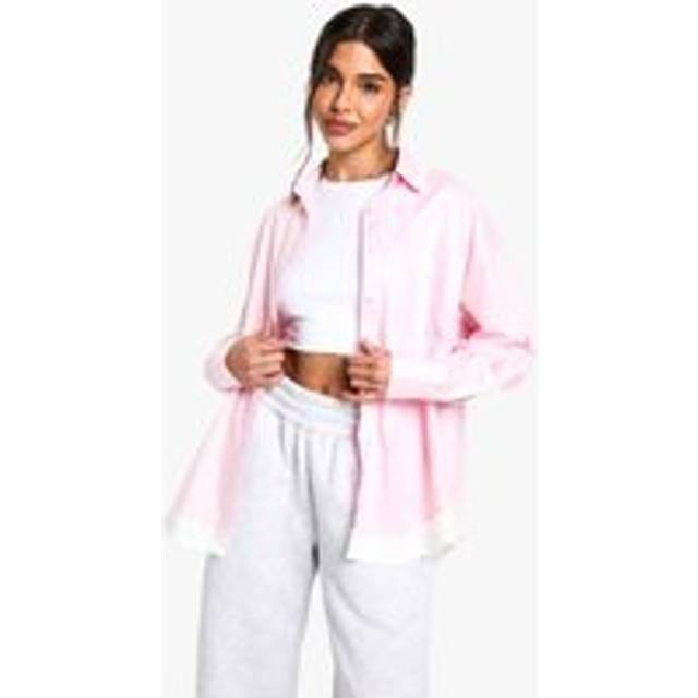 Womens Oversized Contrast Shirt - Pink - 8