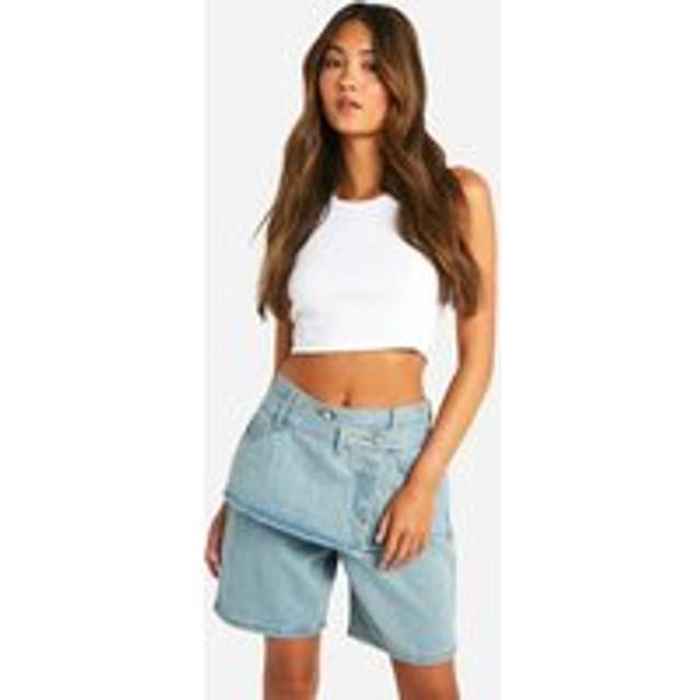 Womens 2 In 1 Overlay Denim Shorts - Blue - 10, Blue