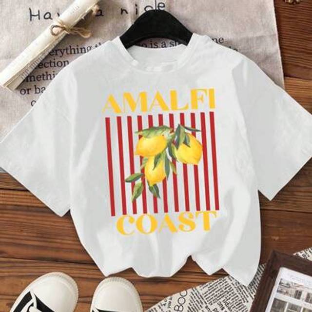 SHEIN Summer Amalfi Coast Lemon Fruit Print Casual Versatile Solid Color Short Sleeve Regular T-Shirt