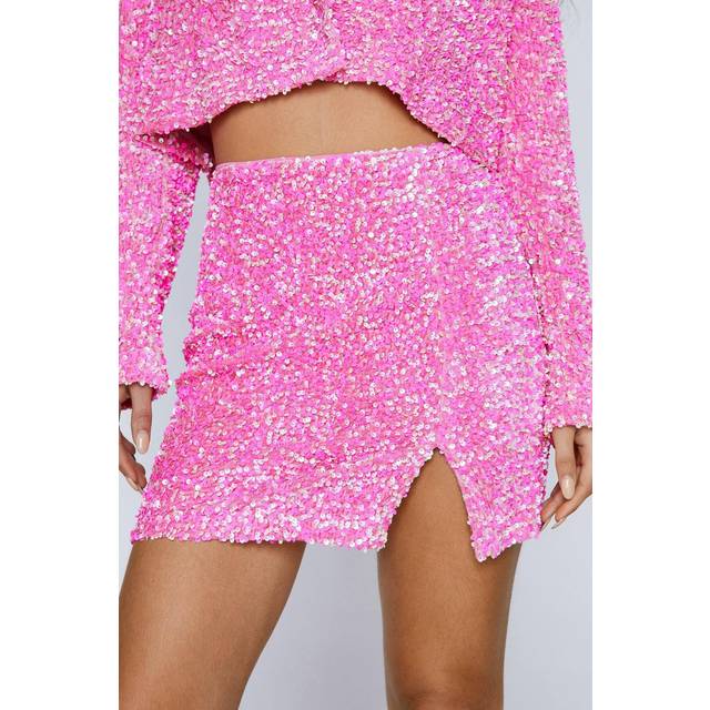 Womens Premium Velvet Sequin Mini Skirt - Pink - 12
