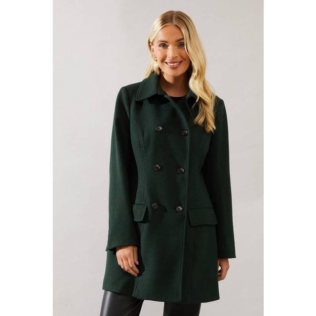 Womens Petite Double Breasted Pea Coat - Forest - 16